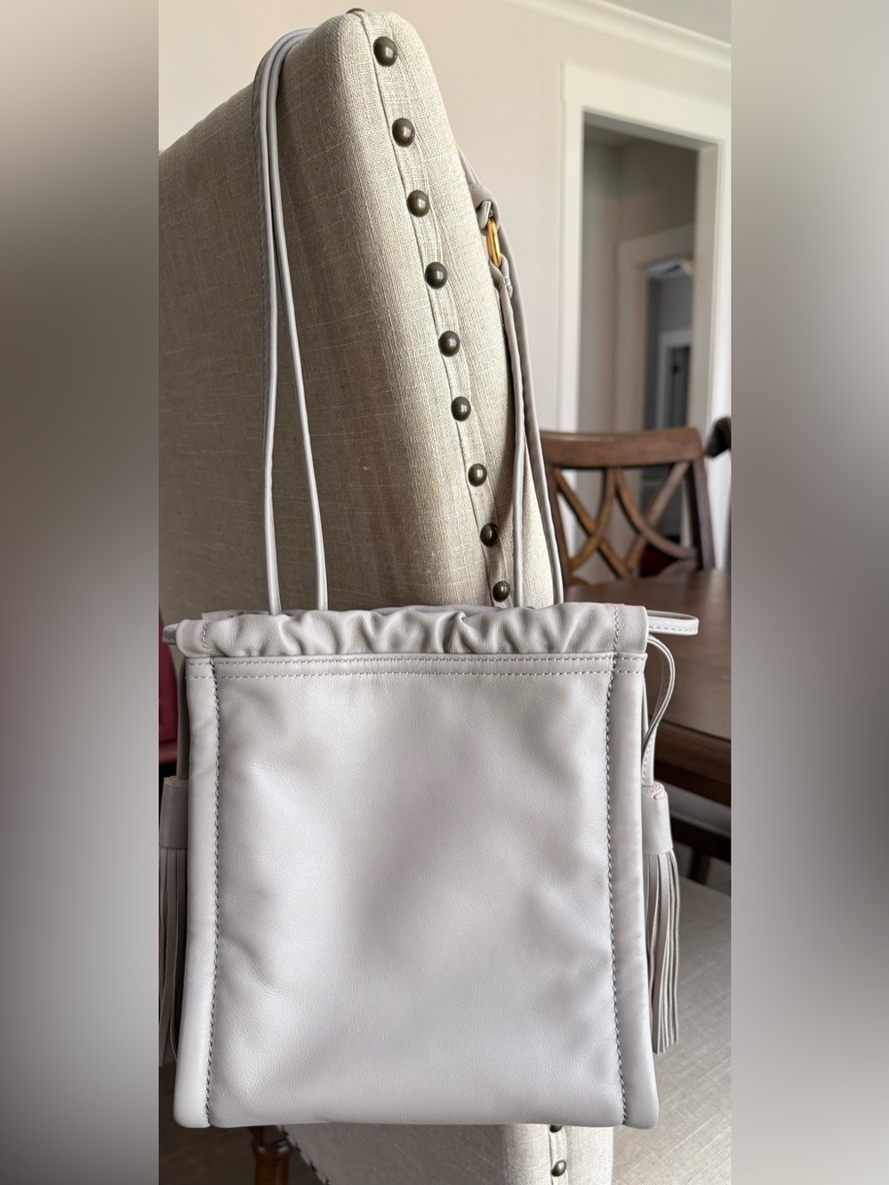 Light grey Hobo bag with tassels - Picture 2 of 9